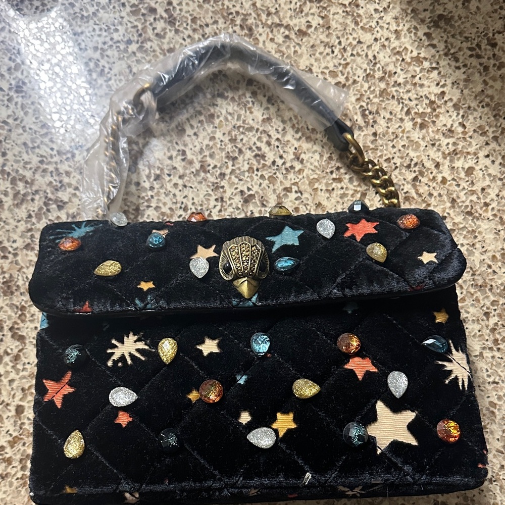 Kurt Geiger Black Velvet Bag with Multicolor Embellishments